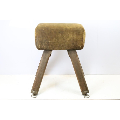 661 - Early 20th century suede pommel horse, with adjustable legs, 87cm high x 75cm wide x 68cm deep