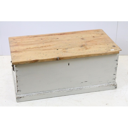 662 - 19th century pine part painted blanket box, 74cm wide x 39cm deep x 33cm high