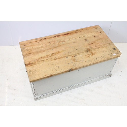 662 - 19th century pine part painted blanket box, 74cm wide x 39cm deep x 33cm high