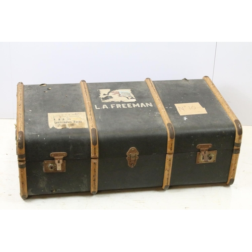 664 - Cabin trunk, with painted name - LA Freeman with P&O labels