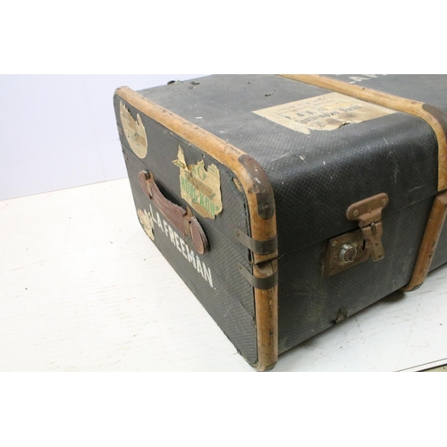 664 - Cabin trunk, with painted name - LA Freeman with P&O labels