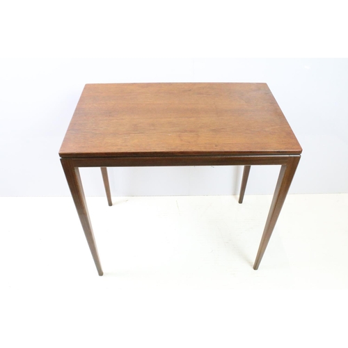670 - 20th century teak wood occasional table on slender tapering legs, 56cm high x 61cm wide x 38cm deep