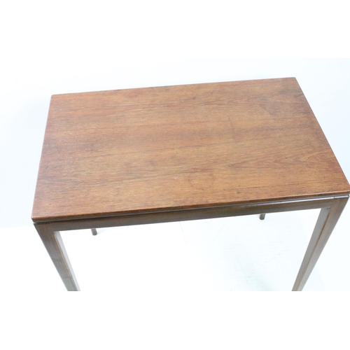 670 - 20th century teak wood occasional table on slender tapering legs, 56cm high x 61cm wide x 38cm deep