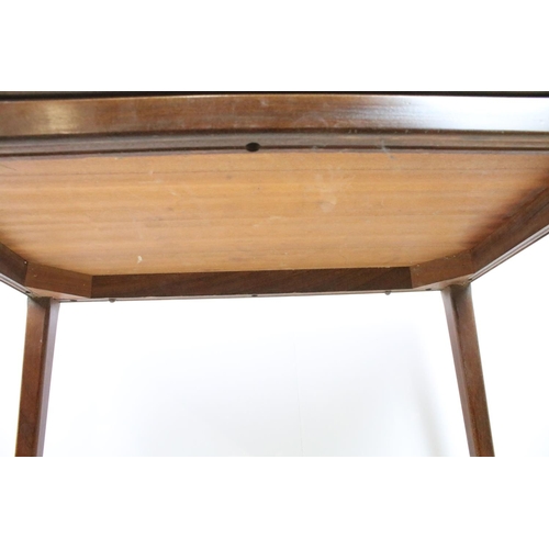 670 - 20th century teak wood occasional table on slender tapering legs, 56cm high x 61cm wide x 38cm deep