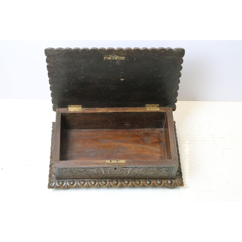 679 - Vintage carved oak bible box with the initials ES and dated 1892, 17cm high x 45cm x 27cm deep