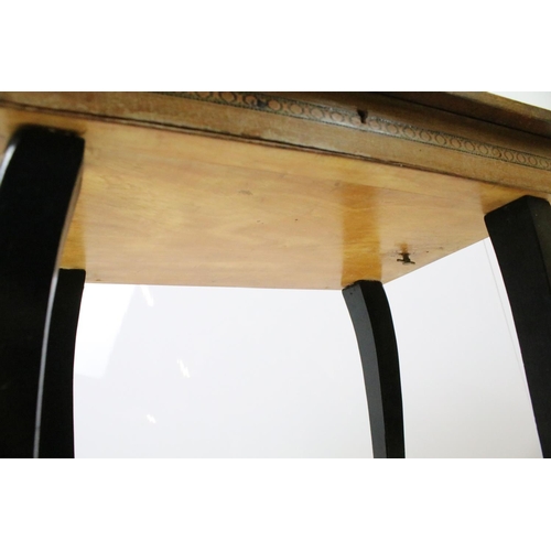 685 - Sewing box on tapering legs, inlaid with foliage design and further inlaid with Tunbridge type bandi... 