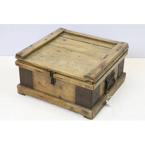 691 - Late 19th / early 20th century Pine Butter or Dairy Box with iron fittings and carrying handles, 41c... 