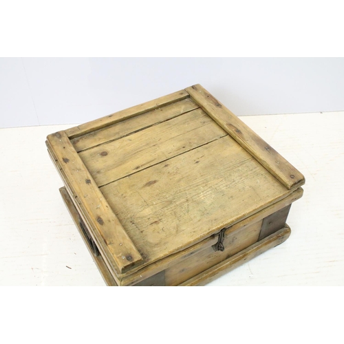 691 - Late 19th / early 20th century Pine Butter or Dairy Box with iron fittings and carrying handles, 41c... 