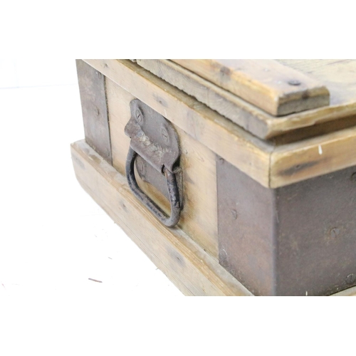 691 - Late 19th / early 20th century Pine Butter or Dairy Box with iron fittings and carrying handles, 41c... 