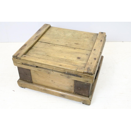 691 - Late 19th / early 20th century Pine Butter or Dairy Box with iron fittings and carrying handles, 41c... 