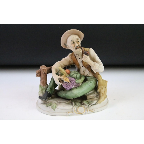 88 - Group of three Italian Naples Capodimonte style figurines to include a man with a basket of fruit (m... 