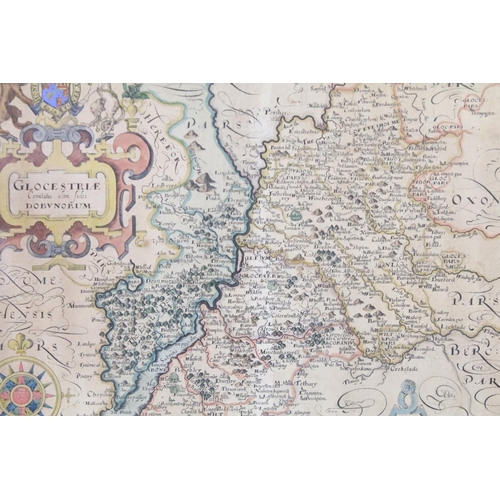 126 - Christophorus Saxton ( Christopher Saxton ), map of Glocestriae ( Gloucestershire ), hand coloured e... 