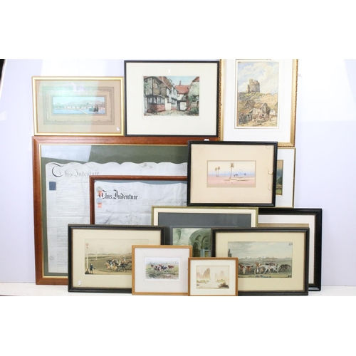 599 - Two 18th / 19th century indentures, the largest 83 x 101.5cm overall, framed and glazed together wit... 