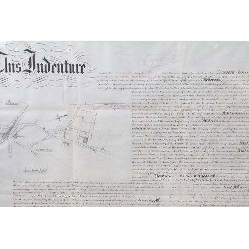 599 - Two 18th / 19th century indentures, the largest 83 x 101.5cm overall, framed and glazed together wit... 