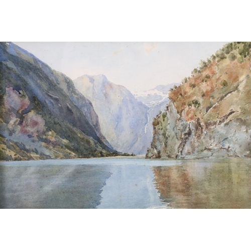 601 - Fred R Fitzgerald, The Narrows Naero Fiord ( Nærøyfjord ), watercolour, signed lower left, titled in... 