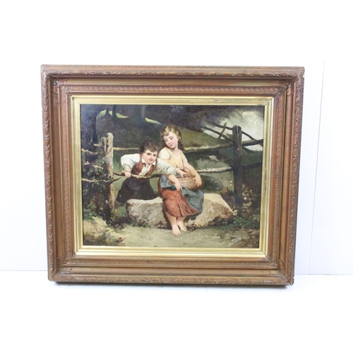 613 - H Beroner, study of a young boy and girl, oil on canvas, signed lower left, 53.5 x 67cm, framed