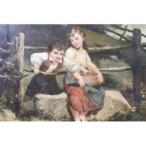 613 - H Beroner, study of a young boy and girl, oil on canvas, signed lower left, 53.5 x 67cm, framed