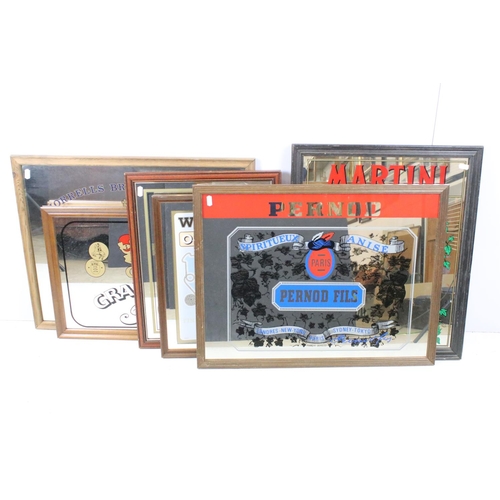 641 - Collection of pub mirrors, to include: Pernod Fils, 49 x 65cm overall, Martini, 58.5 x 48cm, Wood's ... 