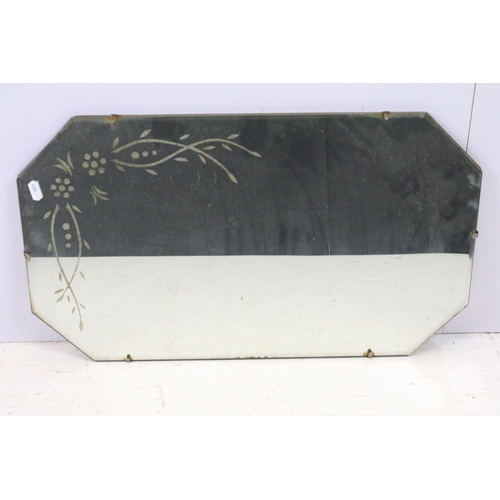 643 - Vintage octagonal mirror with stylised design, 35.5 x 61cm, shield shaped mirror, 31 x 50cm and anot... 