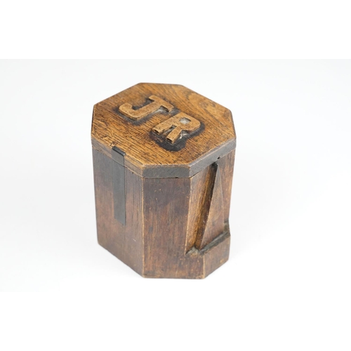 107 - Early-to-mid 20th C tobacco jar with 'JR' initials to lid and Art Deco geometric detail, approx 11cm... 