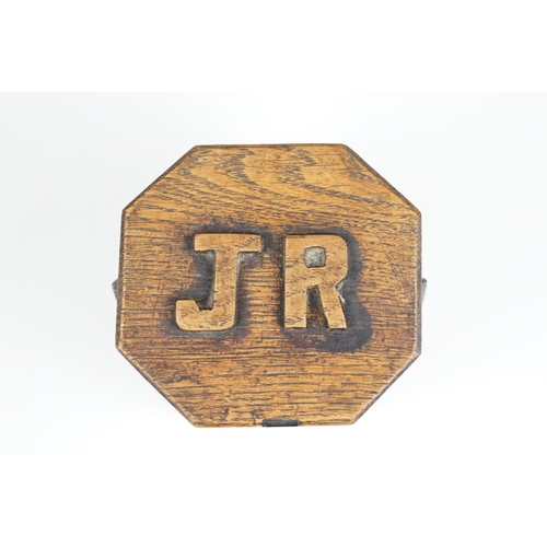 107 - Early-to-mid 20th C tobacco jar with 'JR' initials to lid and Art Deco geometric detail, approx 11cm... 