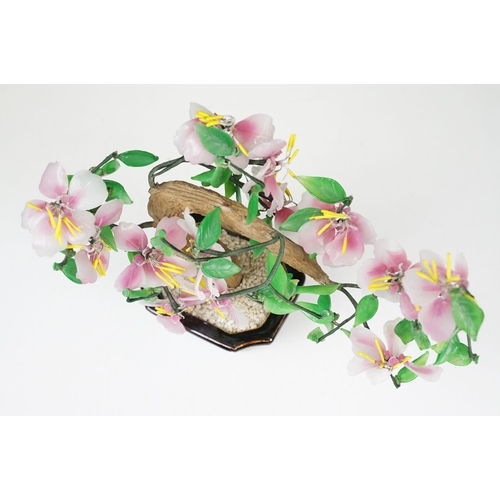 115 - Chinese Cherry Blossom Bonsai Tree in a brown glazed ceramic bowl, approx 28cm high