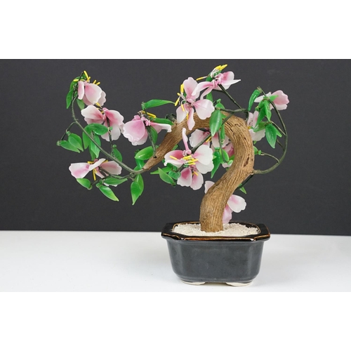 115 - Chinese Cherry Blossom Bonsai Tree in a brown glazed ceramic bowl, approx 28cm high