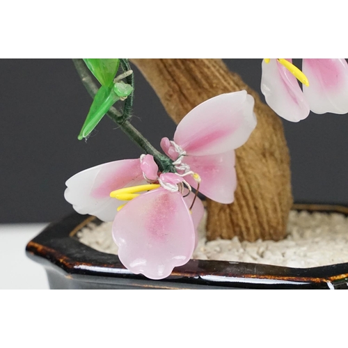 115 - Chinese Cherry Blossom Bonsai Tree in a brown glazed ceramic bowl, approx 28cm high