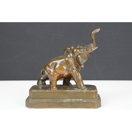 118 - Bronze model of an Elephant on a stepped plinth base, stamped Nuari ?, N.Y.C., Made in USA, approx 1... 