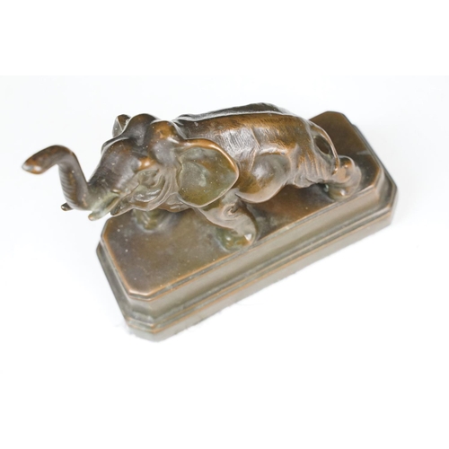 118 - Bronze model of an Elephant on a stepped plinth base, stamped Nuari ?, N.Y.C., Made in USA, approx 1... 