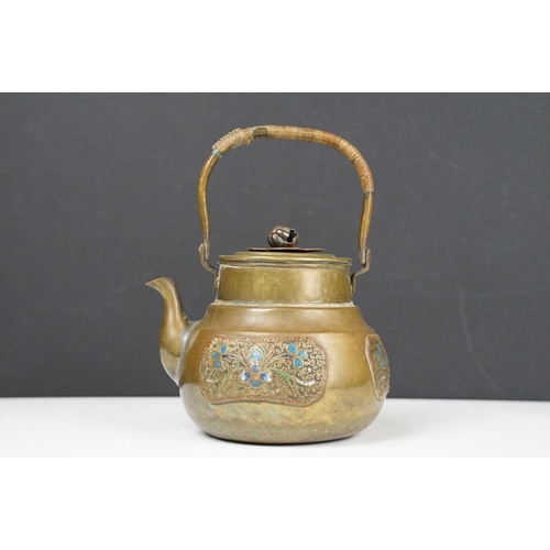 119 - Chinese Bronze and Enamel Teapot, approx 18cm high