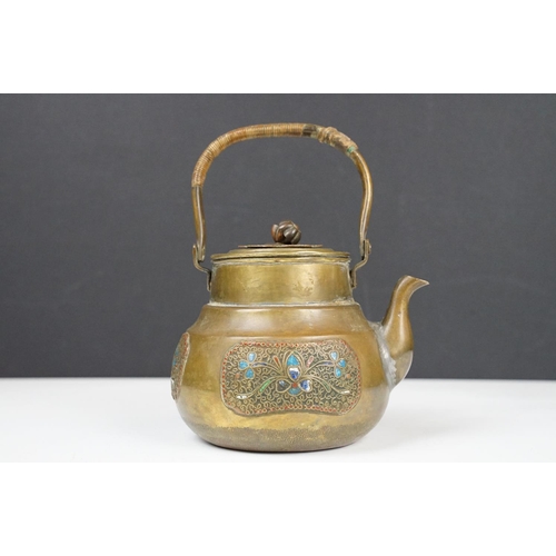 119 - Chinese Bronze and Enamel Teapot, approx 18cm high