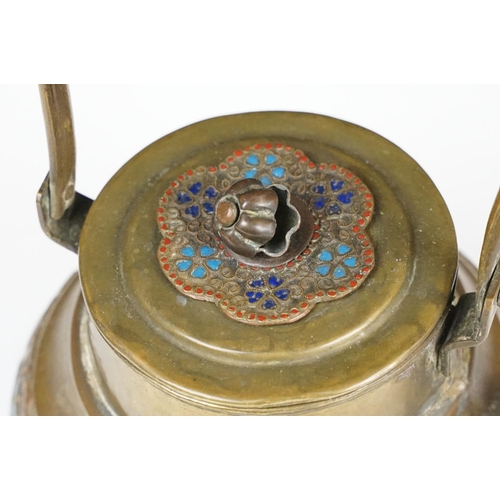 119 - Chinese Bronze and Enamel Teapot, approx 18cm high