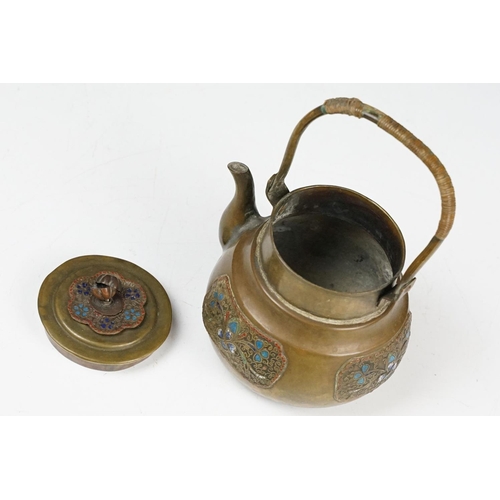 119 - Chinese Bronze and Enamel Teapot, approx 18cm high