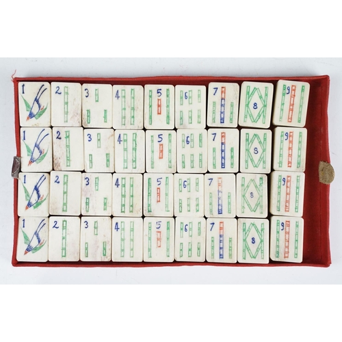 132 - Vintage mahjong set with bone & bamboo pieces, housed within a case and wooden box (with inscription... 