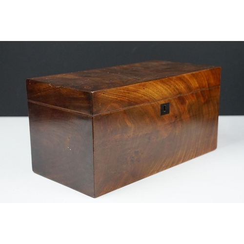 136 - 19th century mahogany tea caddy of rectangular form, the lid opening to a twin-compartment lidded in... 