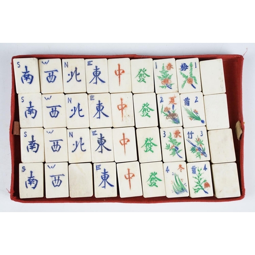 138 - Vintage mahjong set with bone & bamboo pieces, housed within a case and wooden box (with inscription... 