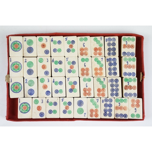 138 - Vintage mahjong set with bone & bamboo pieces, housed within a case and wooden box (with inscription... 