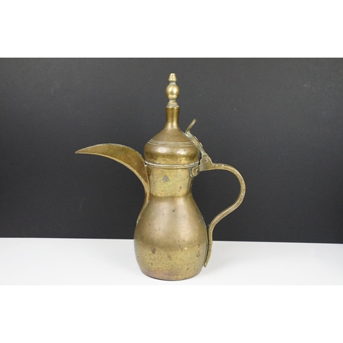 162 - Large Turkish / Islamic Brass Dallah Coffee Pot, signed to sides, 38cm high