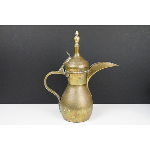 162 - Large Turkish / Islamic Brass Dallah Coffee Pot, signed to sides, 38cm high