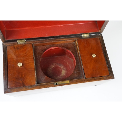 163 - Regency Mahogany Sarcophagus Tea Caddy, the hinged lid opening to two lidded compartments and centra... 