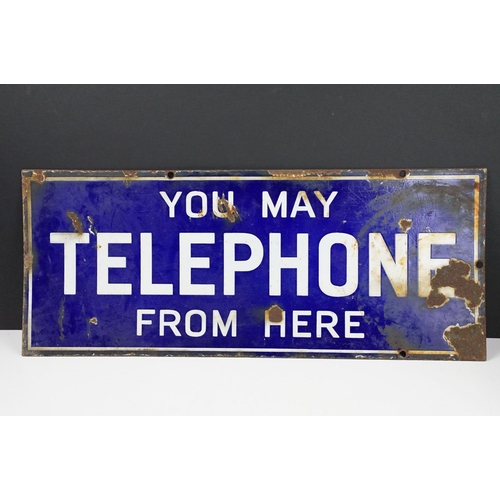 164 - Early 20th Century enamel sign having a blue ground with white lettering reading ' You May Telephone... 