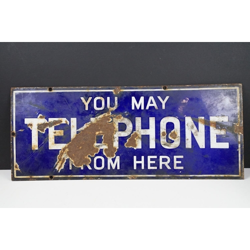 164 - Early 20th Century enamel sign having a blue ground with white lettering reading ' You May Telephone... 