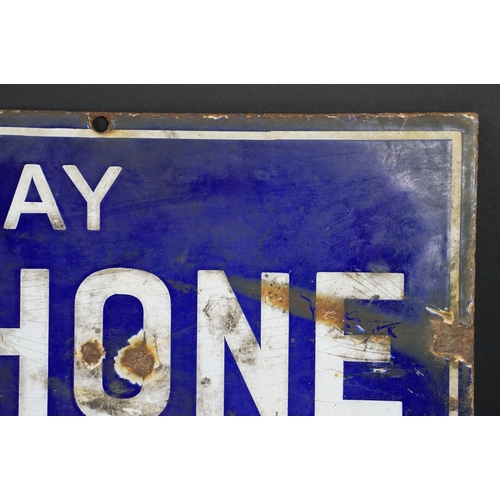 164 - Early 20th Century enamel sign having a blue ground with white lettering reading ' You May Telephone... 