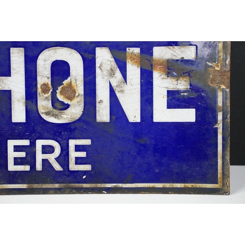 164 - Early 20th Century enamel sign having a blue ground with white lettering reading ' You May Telephone... 