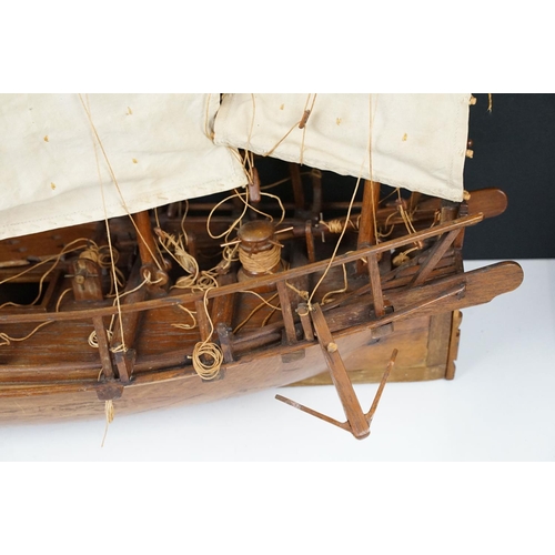 165 - 20th Century scratch built junk ship model having three sails, rope detailing, and life boat. Measur... 