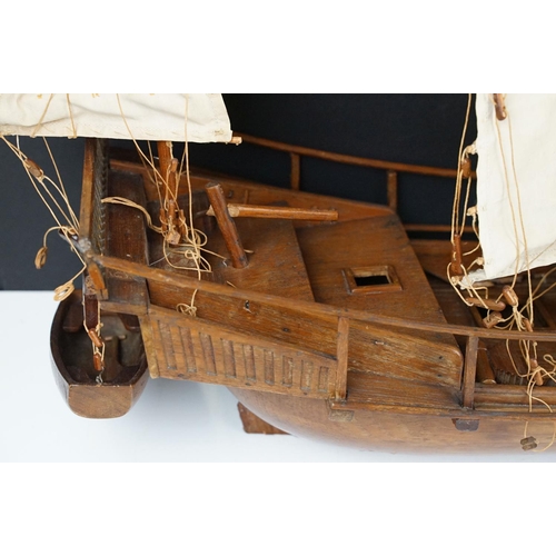 165 - 20th Century scratch built junk ship model having three sails, rope detailing, and life boat. Measur... 