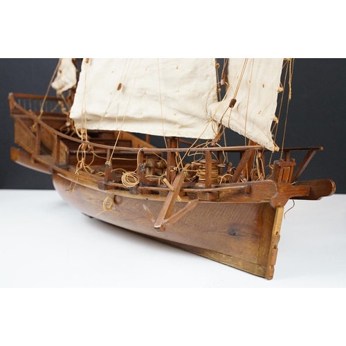 165 - 20th Century scratch built junk ship model having three sails, rope detailing, and life boat. Measur... 