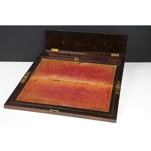 167 - 19th Century Victorian rosewood writing slope being inlaid with mother of pearl to the borders, open... 