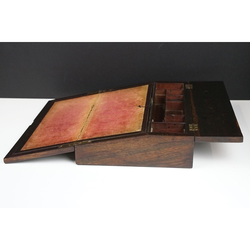 167 - 19th Century Victorian rosewood writing slope being inlaid with mother of pearl to the borders, open... 